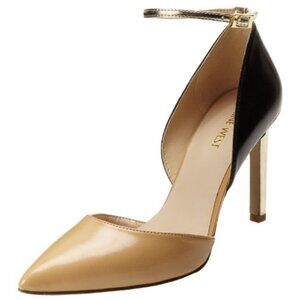 NWT Nine West Womens Camelle Tan Black Leather Ankle Strap Heels Pumps Size 12M